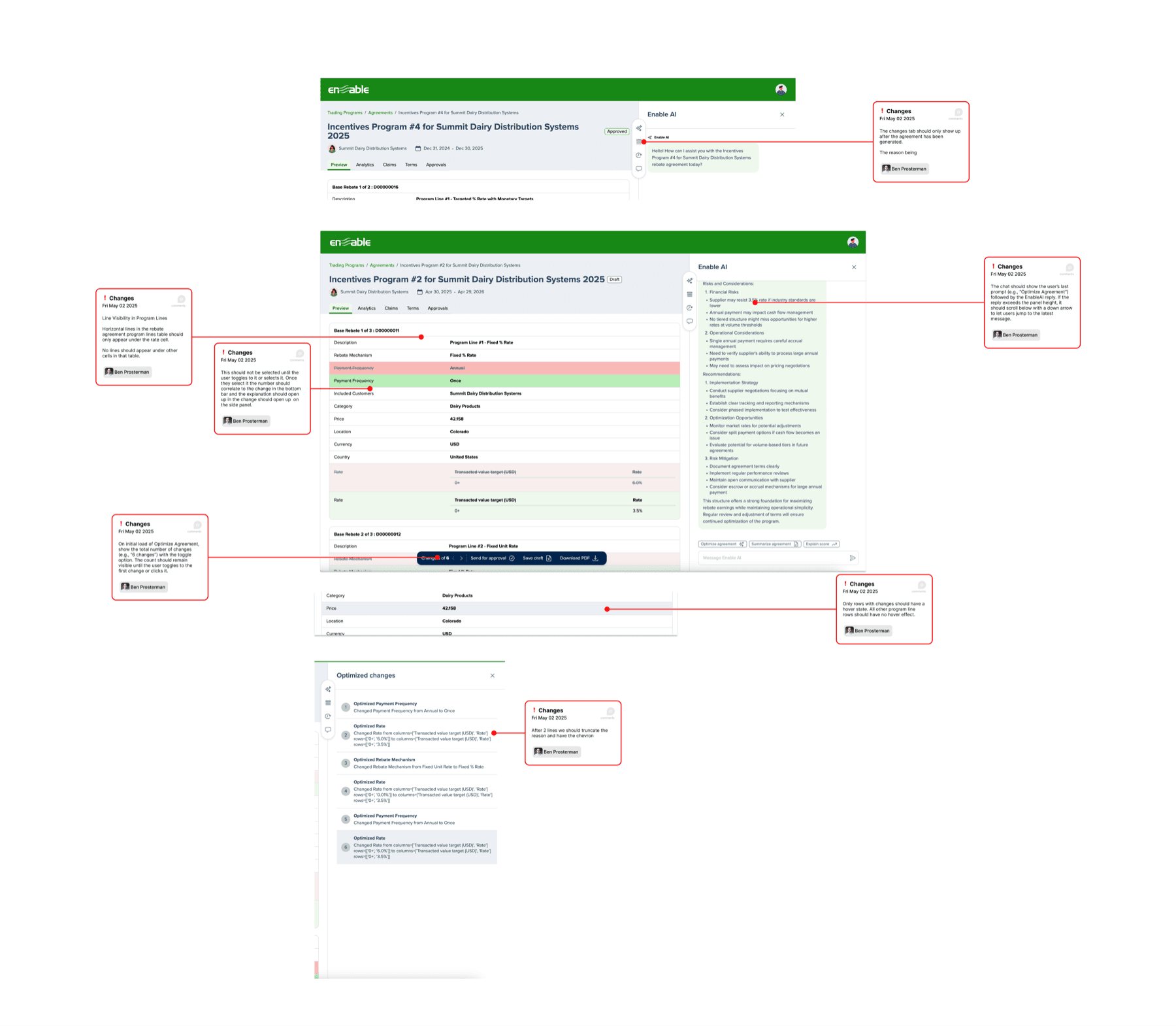 Ben's annotated design-QA board against the Catalyze build