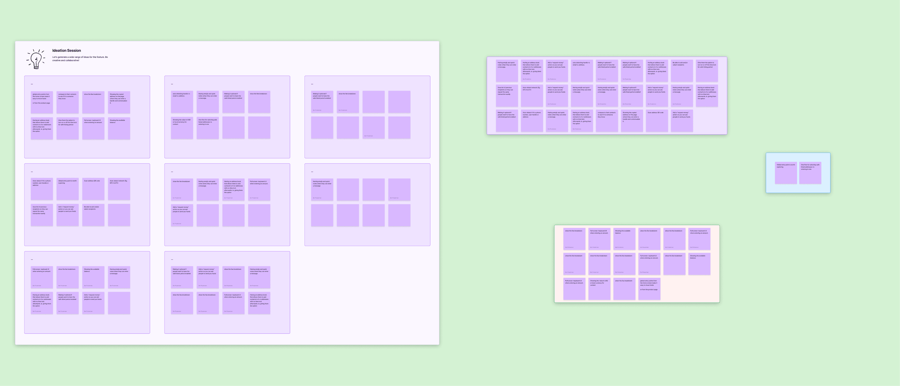 Ideation session with organized post-it notes