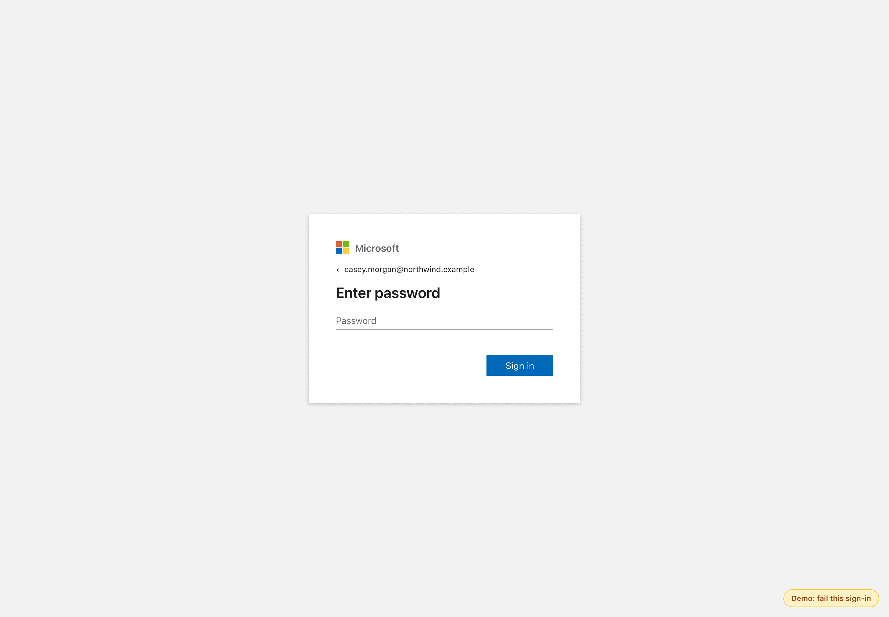 Live Microsoft identity provider sign-in page captured from the running prototype