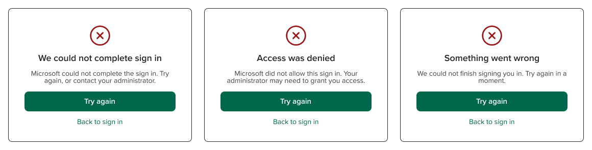 The Error Panel component across provider, access-denied, and generic variants